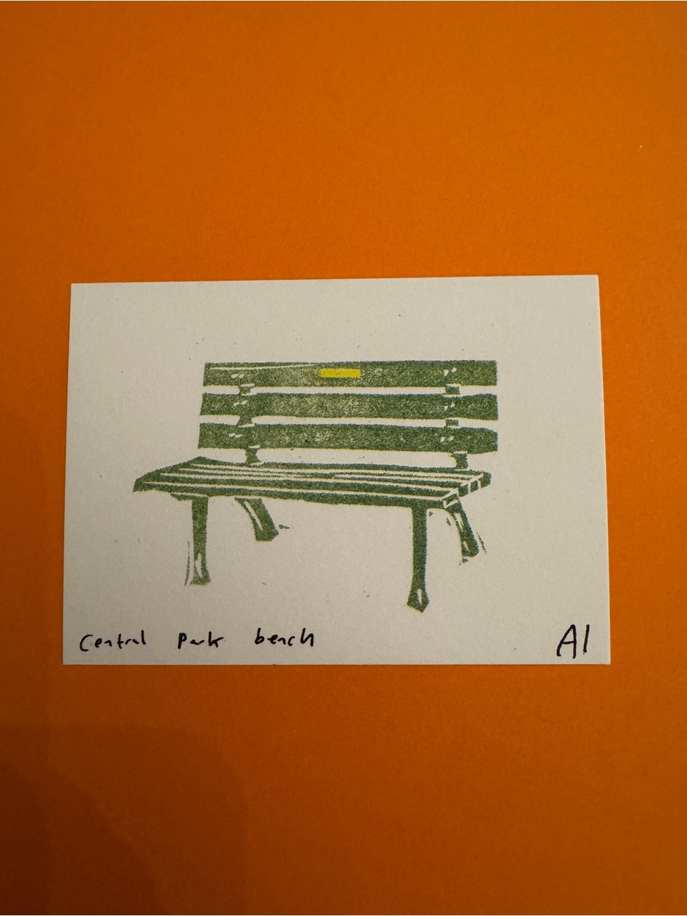 Anastasia Inciardi CENTRAL PARK BENCH. From Whitney Museum, NYC. 3.5” x 2.5”